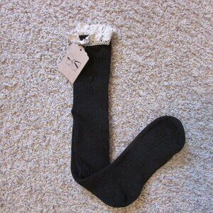 NWT Mark Ashton Womans Black Beige Crochet Lace Top Tall Boot Socks